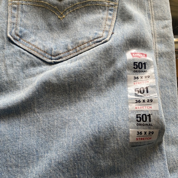 **LEVI’S** Levis 501 Jeans Mens 36x29 Light Wash Straight Leg Button Fly Stretch - Picture 8 of 15